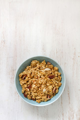 granola in blue bowl