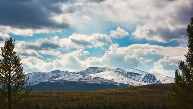 Mountain Landscape, Running clouds with mountain and trees and r