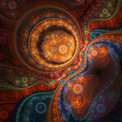 Colorful fractal clockwork, digital artwork