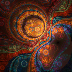 Colorful fractal clockwork, digital artwork
