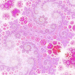 Soft pink feminine fractal spirals, digital artwork