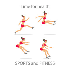 dancing girl  red sports pants Cartoon flat, vector  set.