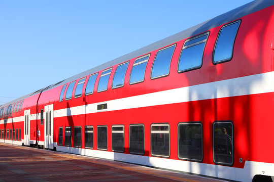 Fototapeta Red double-decked train