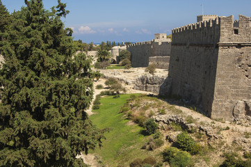Fototapeta na wymiar RHODES/GREECE 10TH OCTOBER 2006 - City walls of Rhodes Old town