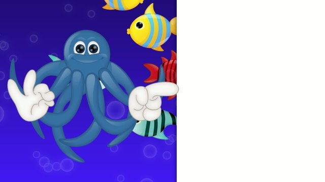Funny blue octupus squid cartoon illustration comic
