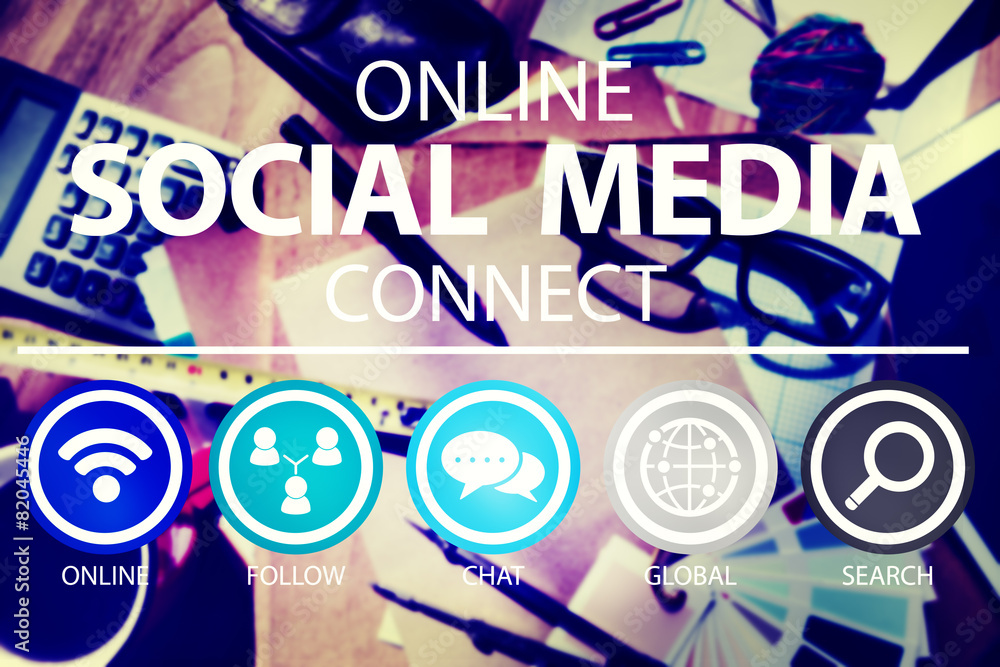 Wall mural online social media connect network internet concept