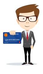 Businessman holding a bank card - vector illustration
