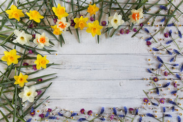 Flowers  on white wooden board