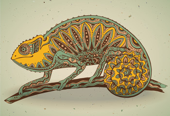 picture of colorful chameleon lizard in graphic style. © natality