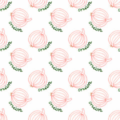 Seamless watercolor pattern with onion on the white background