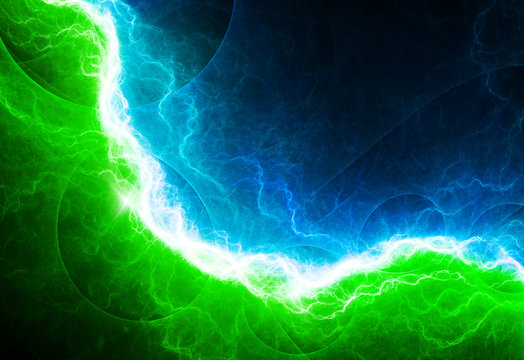 Green and blue electric lighting, abstract electrical background