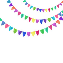 Multicolored bright buntings garlands. Watercolor concept on the