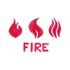 Watercolor flames on the white background, aquarelle pencil