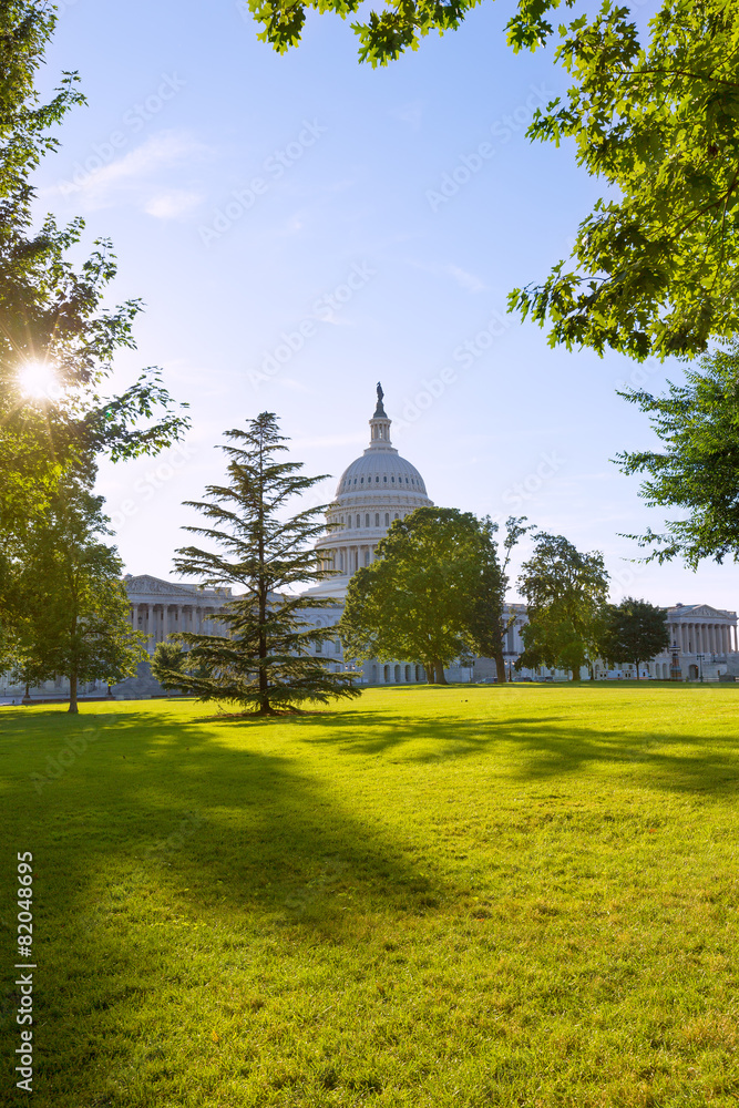 Sticker capitol building washington dc sunset garden us