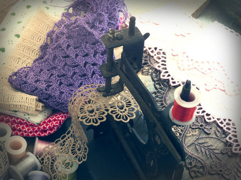 sewing arrangement in retro style