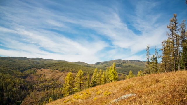 Mountain Landscape, Running clouds with mountain and trees and r