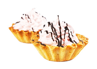 tasty pink cake basket with cream