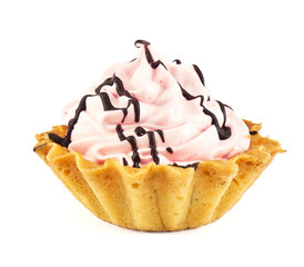 tasty pink cake basket with cream