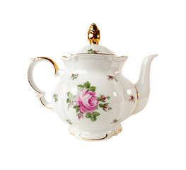 Porcelain teapot with a pattern of roses