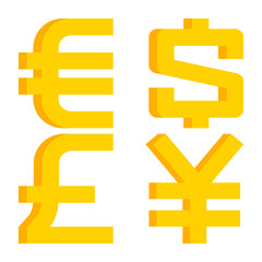 Currency signs euro, dollar, pound sterling, yen