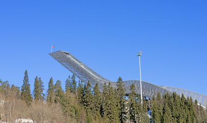 Holmenkollen ski jump in Oslo at sunny winter day