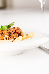 Penne Pasta with Bolognese Sauce vertical