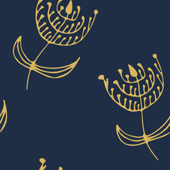 Endless floral pattern.Deep blue and golden.