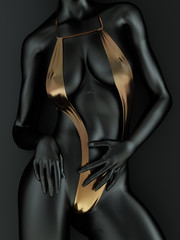 Woman wearing a gold bikini