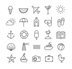 Summer Travel icons Thin Lines