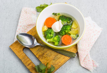 Fresh broccoli soup in a bowl.