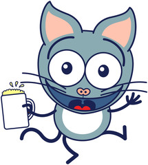 Cute gray cat celebrating enthusiastically with beer