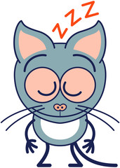 Cute gray cat sleeping placidly while standing up