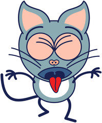 Cute gray cat expressing disgust and vomiting