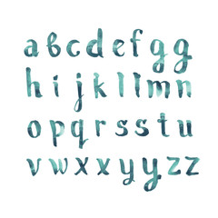 Colorful watercolor aquarelle font type handwritten hand drawn