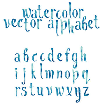 Colorful watercolor aquarelle font type handwritten hand drawn