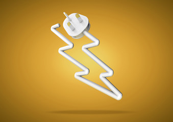 Computer cable and plug makes lightening bolt icon