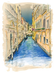 Panele Szklane  Wenecja - kanał wodny, stare budynki i gondola?