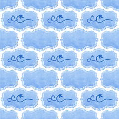 Watercolor seamless pattern with victorian frames and flourishes