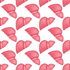 Watercolor seamless pattern with realistic human liver on the