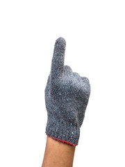 worker gloved hand pushing isolated