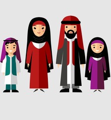 Vector illustration of arab  family in national clothes