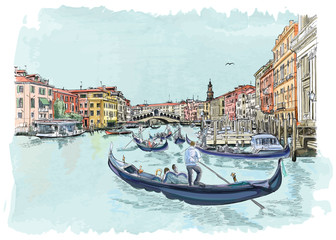 Fototapeta premium Venice - Grand Canal. View of the Rialto Bridge