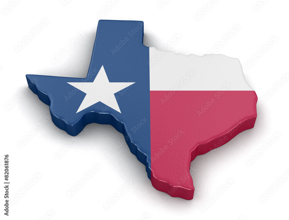 Poster map of texas state with flag. image with clipping path.