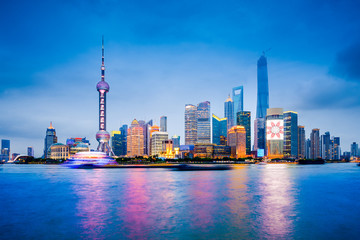Naklejka premium Szanghaj, Chiny, panoramę dzielnicy finansowej
