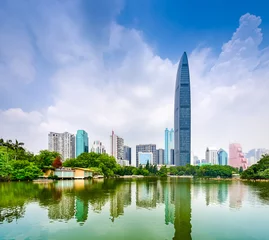 Tuinposter Shenzhen, China, Financial district from Lychee Park © SeanPavonePhoto