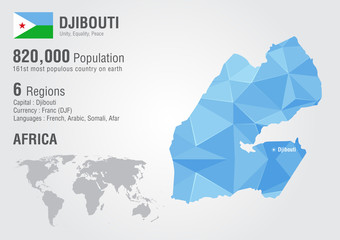 Djibouti world map with a pixel diamond texture.