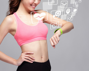 sport woman wearing smart watch