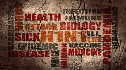 stucco textured background with h1n1 virus relative tags cloud
