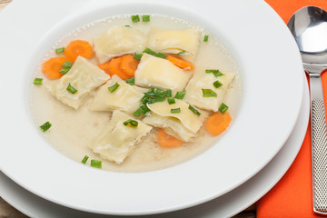 Traditional soup with maultaschen.