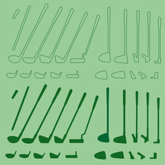 Golf sport items linear and silhouette set.
